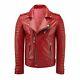 New Men's Genuine Lambskin Leather Jacket Red Slim Fit Biker Jacket Bj015