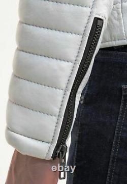 New Men's Genuine Lambskin Leather Jacket White Slim fit Biker Motorcycle jacket