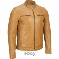 New Men's Genuine Lambskin Leather Motorcycle Jacket Slim Fit Biker Jacket