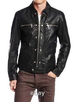 New Men's Genuine Leather Jacket Biker Style Motorcycle Slim Fit Jacket AZ006