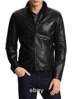 New Men's Genuine Leather Jacket Biker Style Motorcycle Slim Fit Jacket AZ012