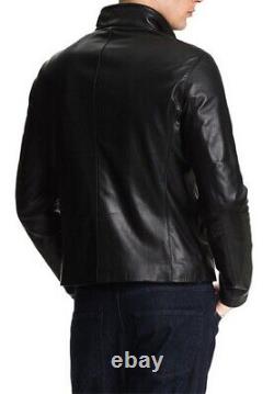 New Men's Genuine Leather Jacket Biker Style Motorcycle Slim Fit Jacket AZ012