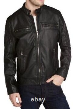 New Men's Genuine Leather Jacket Biker Style Motorcycle Slim Fit Jacket AZ016
