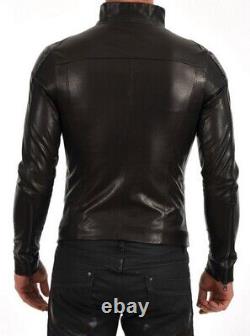 New Men's Genuine Leather Jacket Biker Style Motorcycle Slim Fit Jacket AZ019