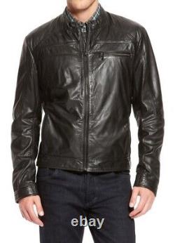 New Men's Genuine Leather Jacket Biker Style Motorcycle Slim Fit Jacket AZ022