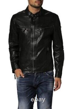 New Men's Genuine Leather Jacket Biker Style Motorcycle Slim Fit Jacket AZ033