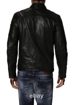 New Men's Genuine Leather Jacket Biker Style Motorcycle Slim Fit Jacket AZ033