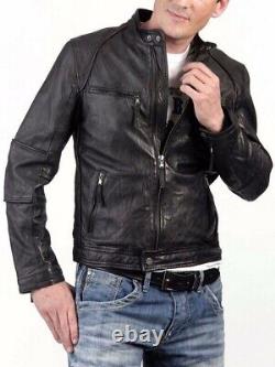 New Men's Genuine Leather Jacket Biker Style Motorcycle Slim Fit Jacket AZ045