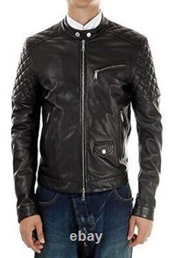 New Men's Genuine Leather Jacket Biker Style Motorcycle Slim Fit Jacket AZ047