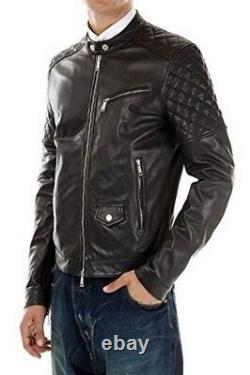 New Men's Genuine Leather Jacket Biker Style Motorcycle Slim Fit Jacket AZ047