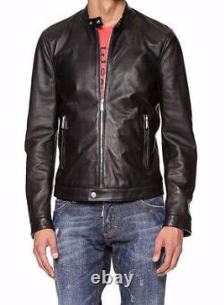 New Men's Genuine Leather Jacket Biker Style Motorcycle Slim Fit Jacket AZ050