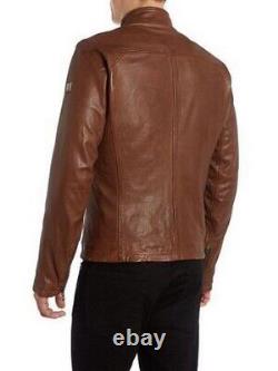 New Men's Genuine Leather Jacket Biker Style Motorcycle Slim Fit Jacket AZ056