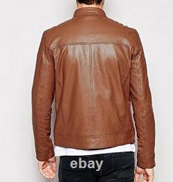 New Men's Genuine Leather Jacket Biker Style Motorcycle Slim Fit Jacket AZ057