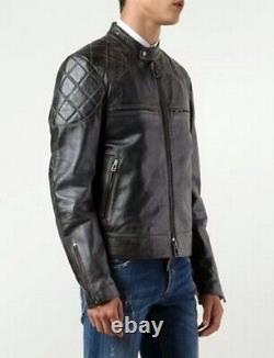 New Men's Genuine Leather Jacket Biker Style Motorcycle Slim Fit Jacket AZ062