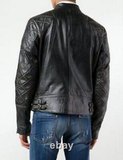 New Men's Genuine Leather Jacket Biker Style Motorcycle Slim Fit Jacket AZ062