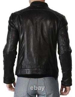 New Men's Genuine Leather Jacket Biker Style Motorcycle Slim Fit Jacket AZ063
