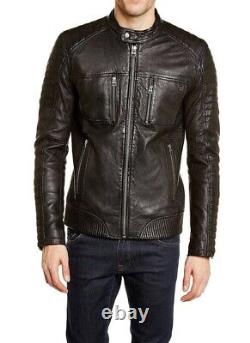 New Men's Genuine Leather Jacket Biker Style Motorcycle Slim Fit Jacket AZ064