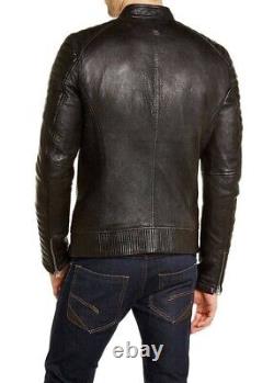 New Men's Genuine Leather Jacket Biker Style Motorcycle Slim Fit Jacket AZ064