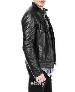 New Men's Genuine Leather Jacket Biker Style Motorcycle Slim Fit Jacket AZ065