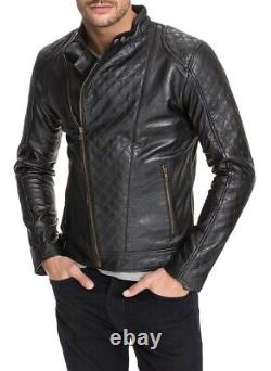 New Men's Genuine Leather Jacket Biker Style Motorcycle Slim Fit Jacket AZ066