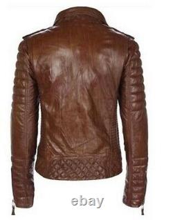 New Men's Genuine Leather Jacket Biker Style Motorcycle Slim Fit Jacket AZ068