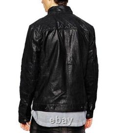 New Men's Genuine Leather Jacket Biker Style Motorcycle Slim Fit Jacket AZ073