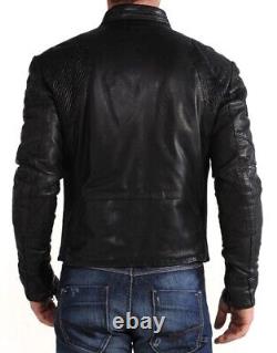 New Men's Genuine Leather Jacket Biker Style Motorcycle Slim Fit Jacket AZ075