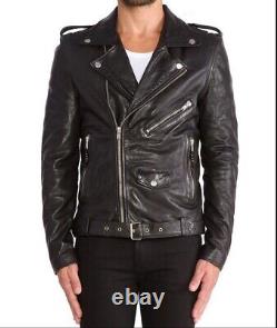 New Men's Genuine Leather Jacket Biker Style Motorcycle Slim Fit Jacket AZ076
