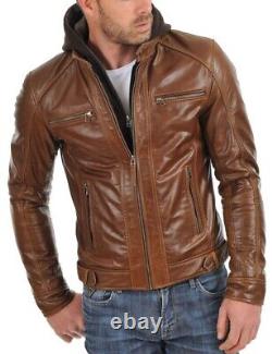 New Men's Genuine Leather Jacket Biker Style Motorcycle Slim Fit Jacket AZ077