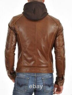 New Men's Genuine Leather Jacket Biker Style Motorcycle Slim Fit Jacket AZ077