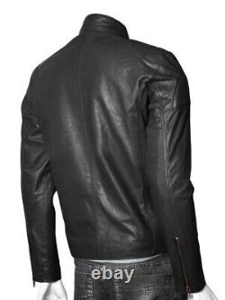 New Men's Genuine Leather Jacket Biker Style Motorcycle Slim Fit Jacket AZ099
