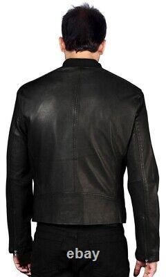 New Men's Genuine Leather Jacket Biker Style Motorcycle Slim Fit Jacket AZ104