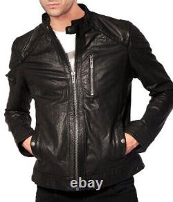 New Men's Genuine Leather Jacket Biker Style Motorcycle Slim Fit Jacket AZ108