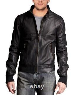 New Men's Genuine Leather Jacket Biker Style Motorcycle Slim Fit Jacket AZ131
