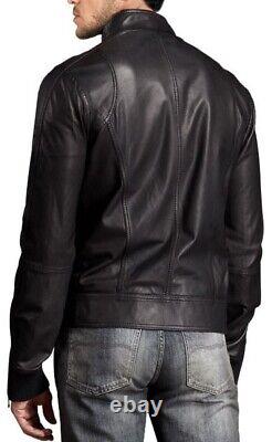 New Men's Genuine Leather Jacket Biker Style Motorcycle Slim Fit Jacket AZ131