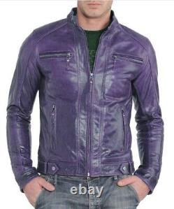 New Men's Genuine Leather Jacket Biker Style Motorcycle Slim Fit Jacket AZ158