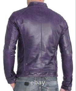 New Men's Genuine Leather Jacket Biker Style Motorcycle Slim Fit Jacket AZ158