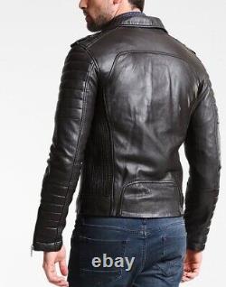 New Men's Genuine Leather Jacket Biker Style Motorcycle Slim Fit Jacket AZ159