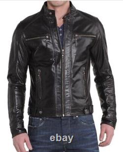 New Men's Genuine Leather Jacket Biker Style Motorcycle Slim Fit Jacket AZ163