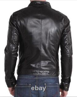 New Men's Genuine Leather Jacket Biker Style Motorcycle Slim Fit Jacket AZ163