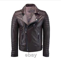 New Men's Genuine Leather Jacket Biker Style Motorcycle Slim Fit Jacket AZ182