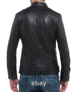 New Men's Genuine Leather Jacket Biker Style Motorcycle Slim Fit Jacket AZ190