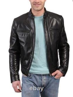 New Men's Genuine Leather Jacket Biker Style Motorcycle Slim Fit Jacket AZ202
