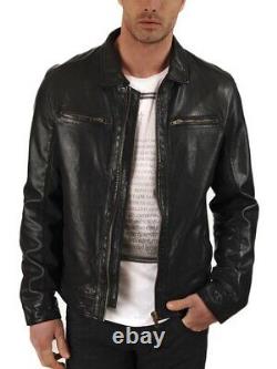 New Men's Genuine Leather Jacket Biker Style Motorcycle Slim Fit Jacket AZ215