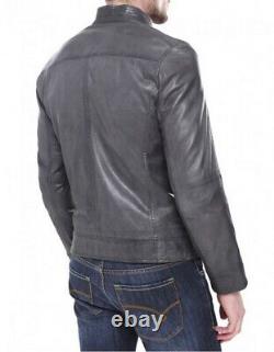 New Men's Genuine Leather Jacket Biker Style Motorcycle Slim Fit Jacket AZ237