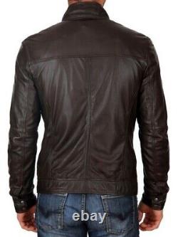 New Men's Genuine Leather Jacket Biker Style Motorcycle Slim Fit Jacket AZ244