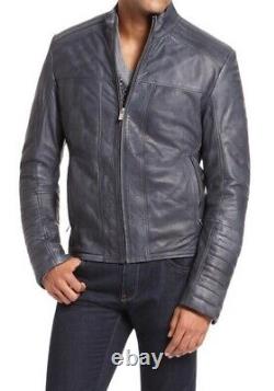 New Men's Genuine Leather Jacket Biker Style Motorcycle Slim Fit Jacket AZ249