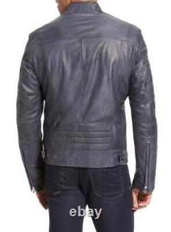 New Men's Genuine Leather Jacket Biker Style Motorcycle Slim Fit Jacket AZ249
