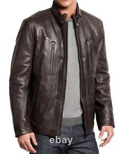 New Men's Genuine Leather Jacket Biker Style Motorcycle Slim Fit Jacket AZ254