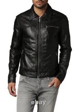 New Men's Genuine Leather Jacket Biker Style Motorcycle Slim Fit Jacket AZ257